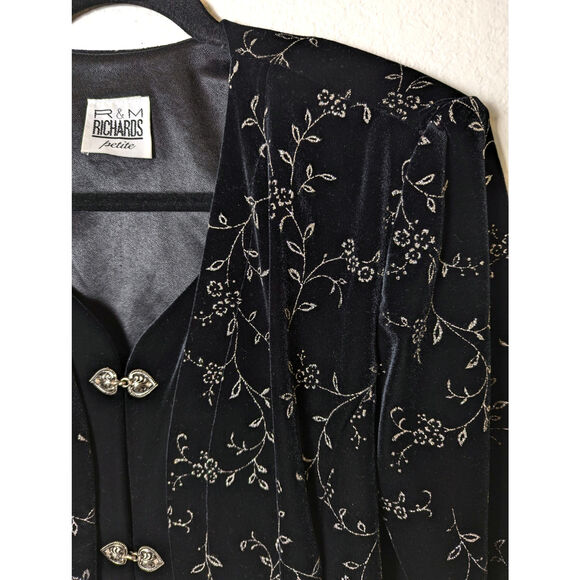 VTG R&M Richards Sparkly Floral Velvet Evening Jacket Size L Petite Whimsigoth - Picture 4 of 11